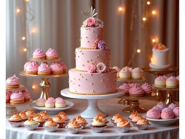 Elaborate dessert table with bespoke cakes, mini tarts, and macarons for a special event.