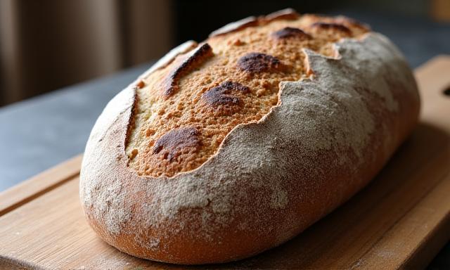Rustic Artisan Sourdough Loaf on a wooden board