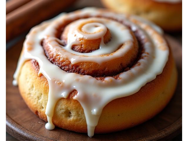 Sweet cinnamon roll with white icing