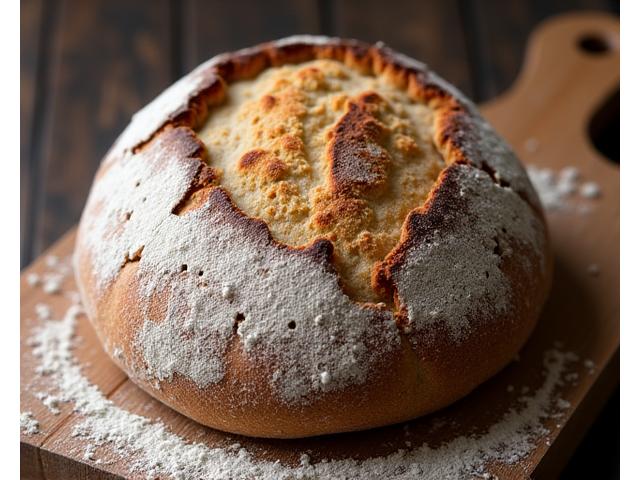 Rustic sourdough bread loaf on a cutting board