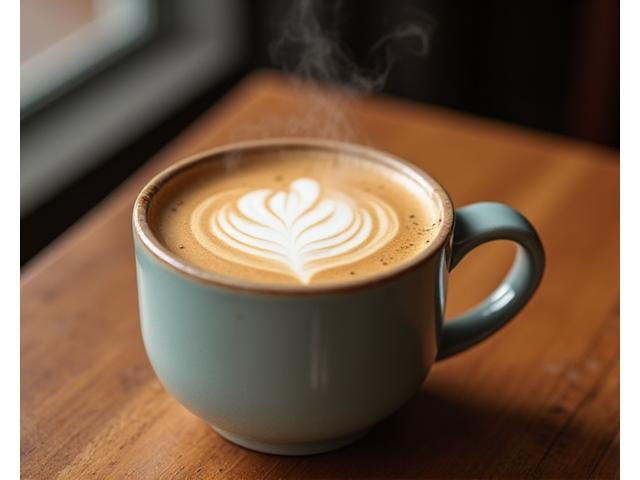A warm latte in a ceramic mug
