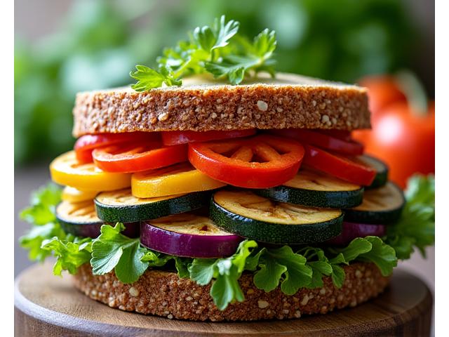 Fresh vegetarian sandwich with grilled vegetables