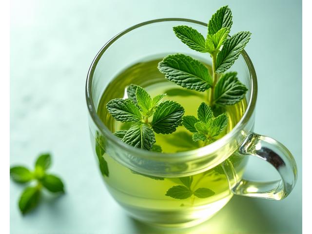 Peppermint tea with fresh mint leaves